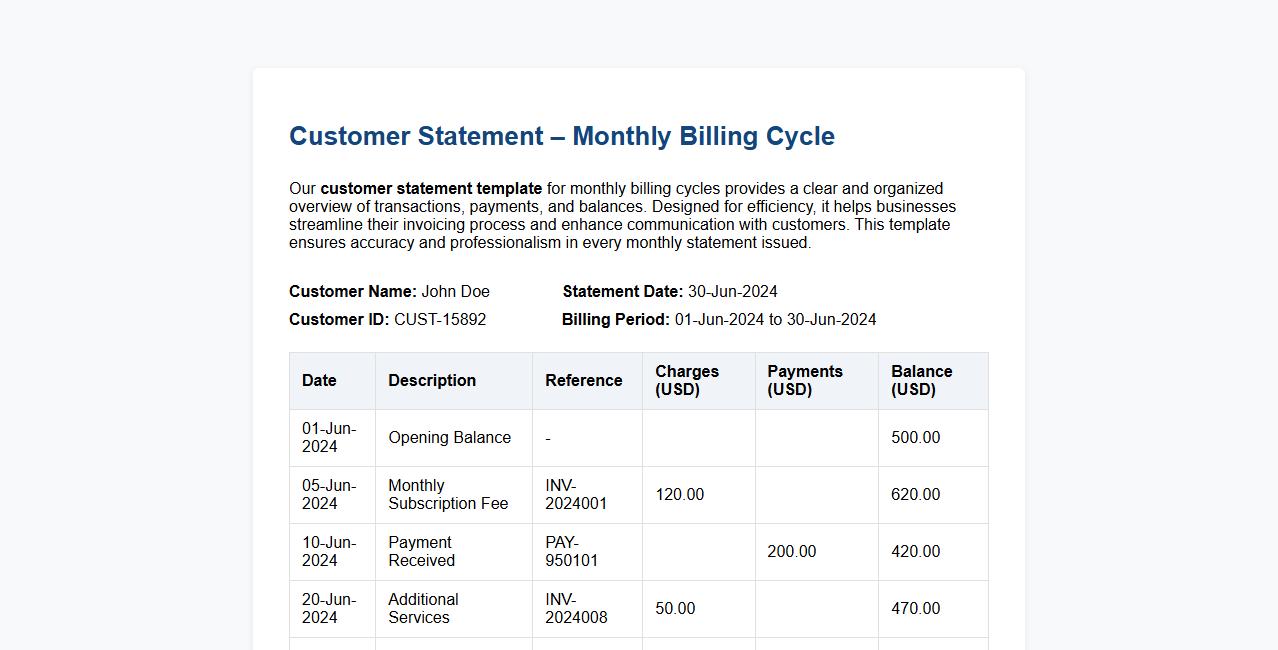 Customer statement template for monthly billing cycles image preview