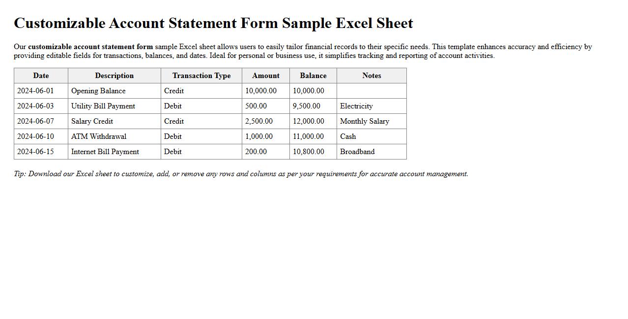 customizable account statement form sample excel sheet image preview