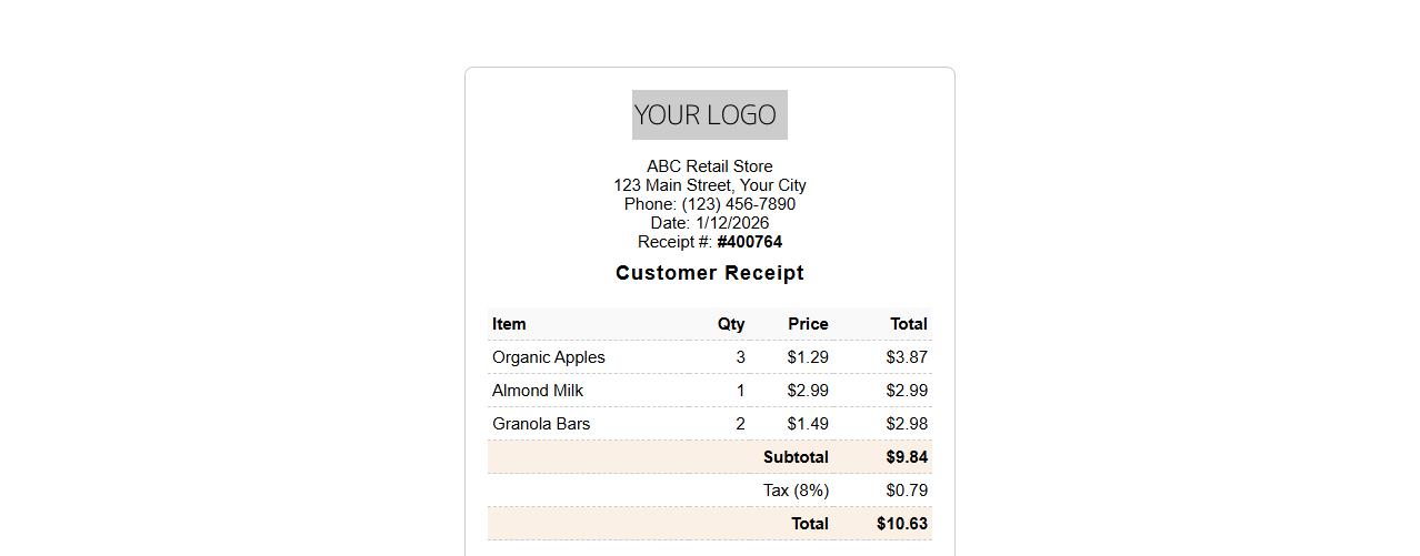 customizable customer receipt for retail store image preview