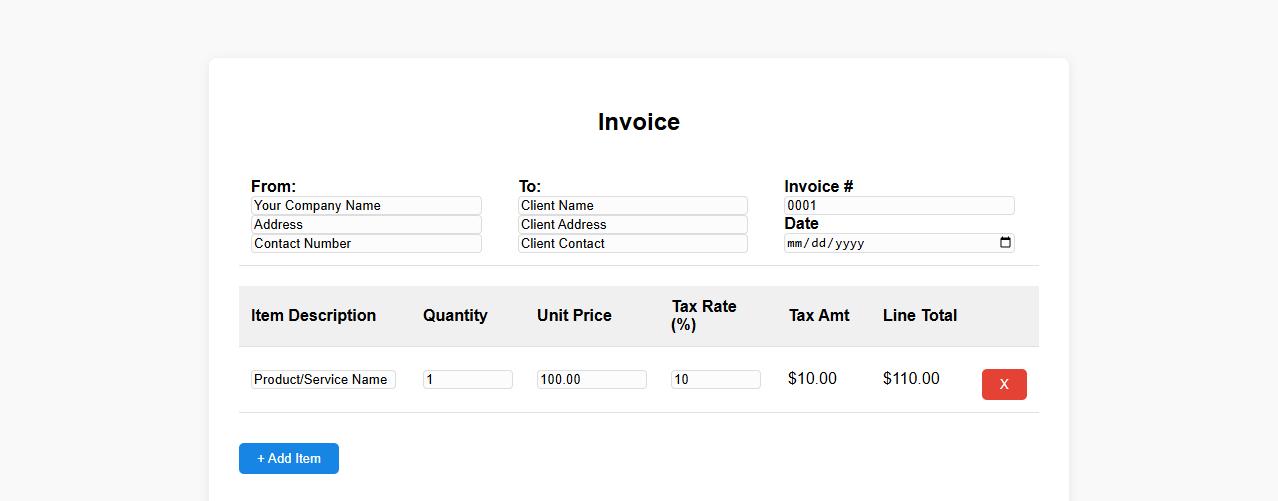 customizable payable invoice form sample with taxes image preview