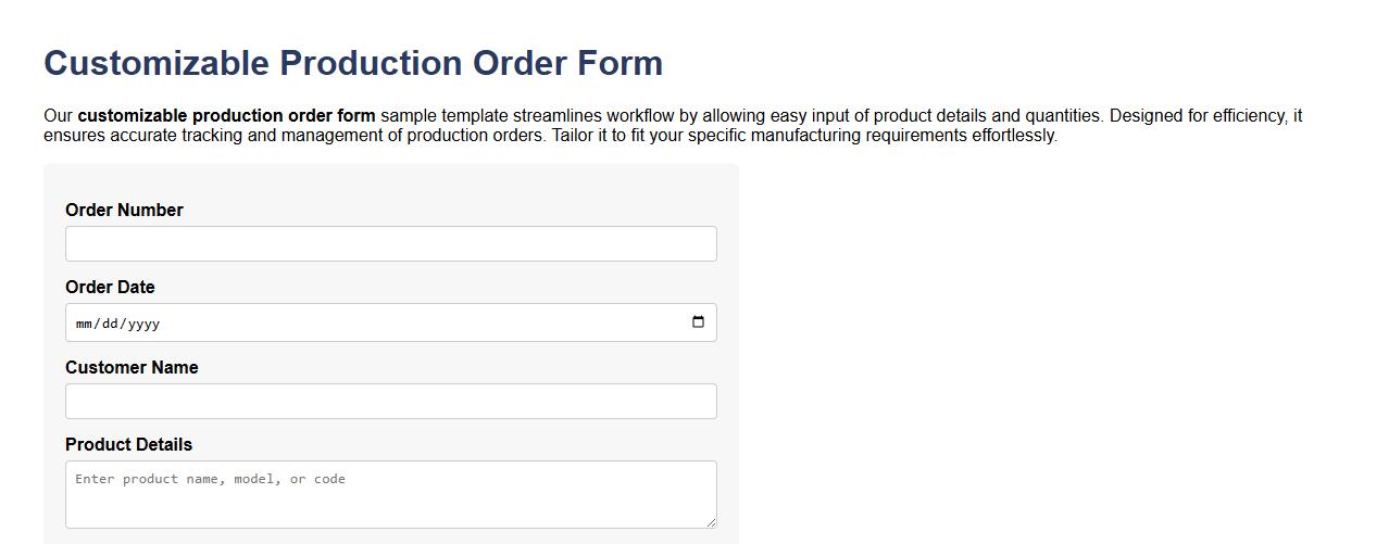 customizable production order form sample template image preview