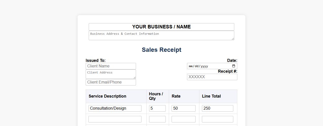 customizable sales receipt for freelance work image preview
