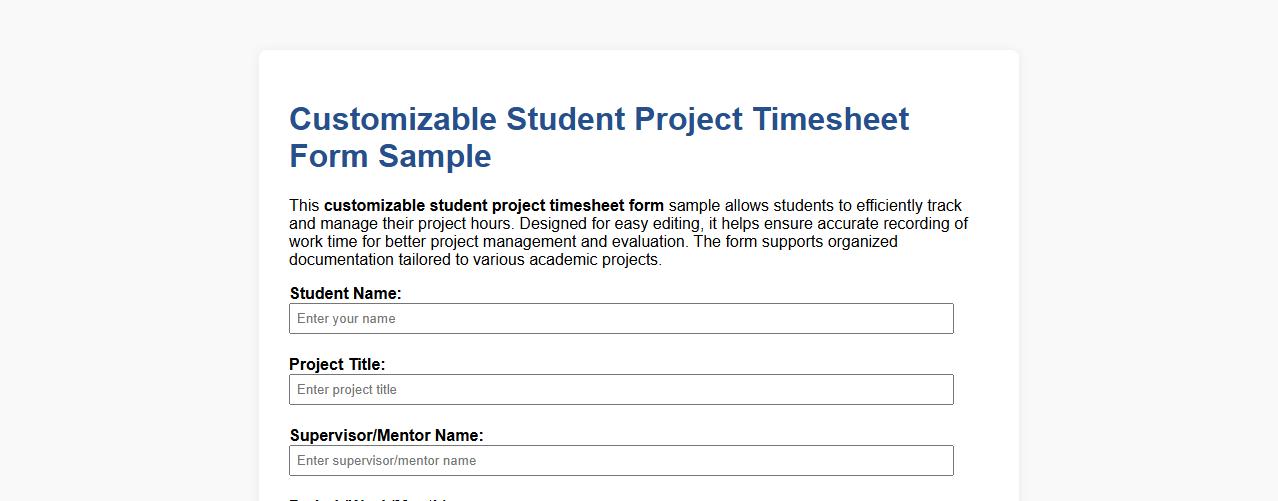 customizable student project timesheet form sample image preview