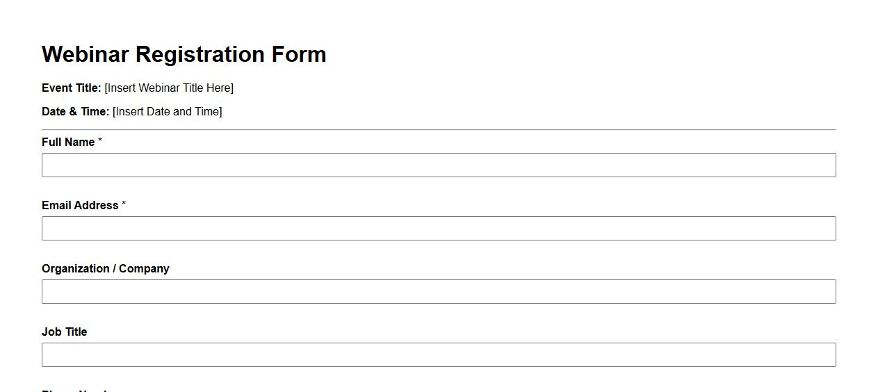 Customizable webinar registration form sample in Word image preview