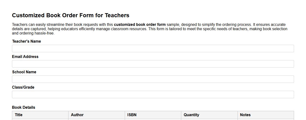 customized book order form sample for teachers image preview
