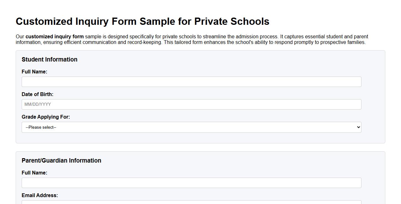 Customized inquiry form sample for private schools image preview