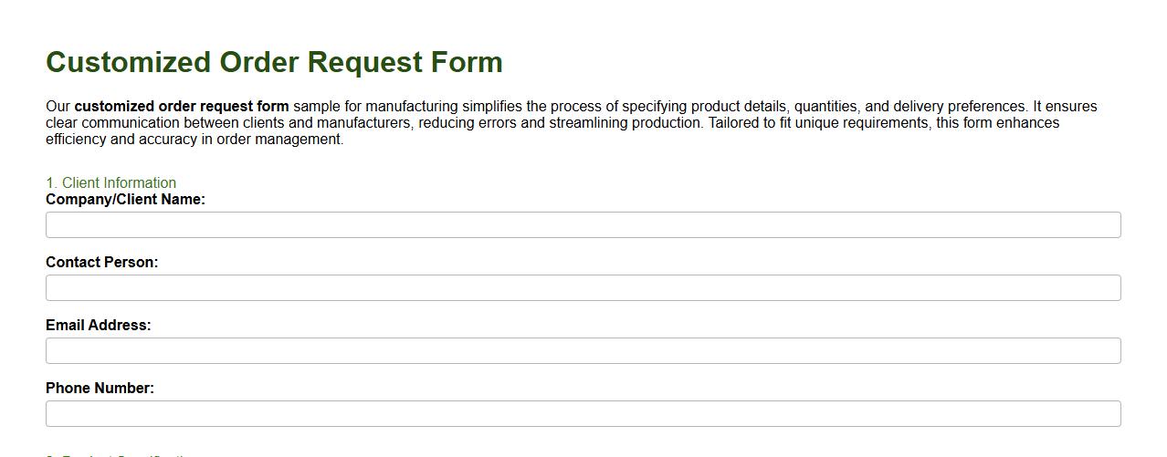 customized order request form sample for manufacturing image preview