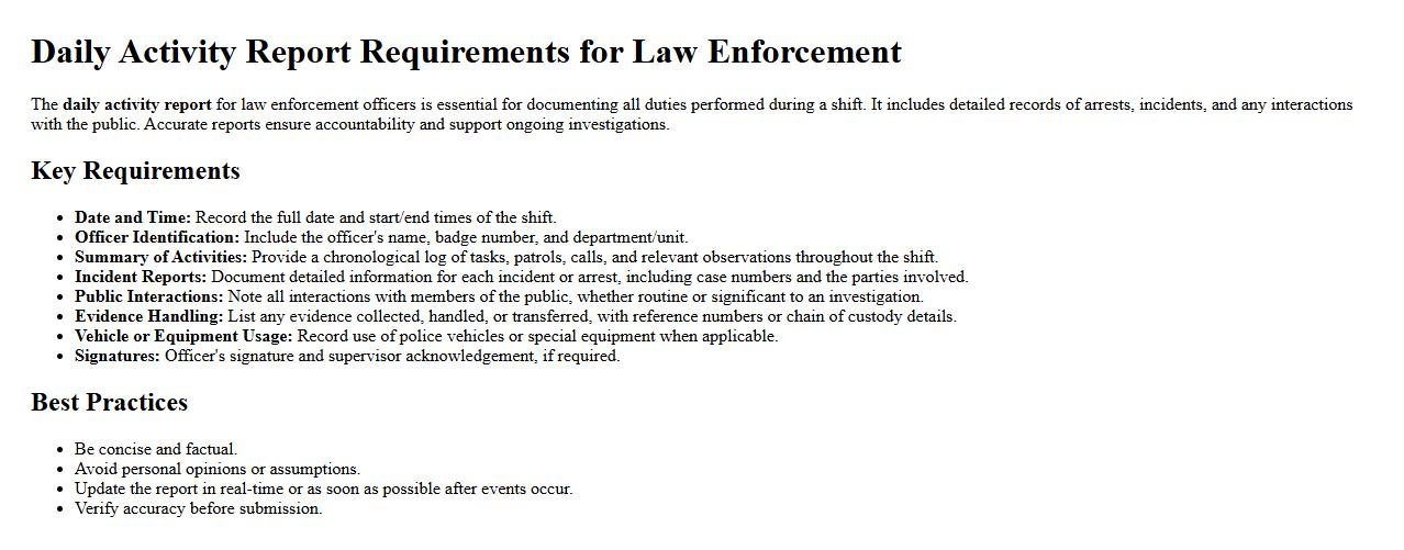 daily activity report requirements for law enforcement image preview