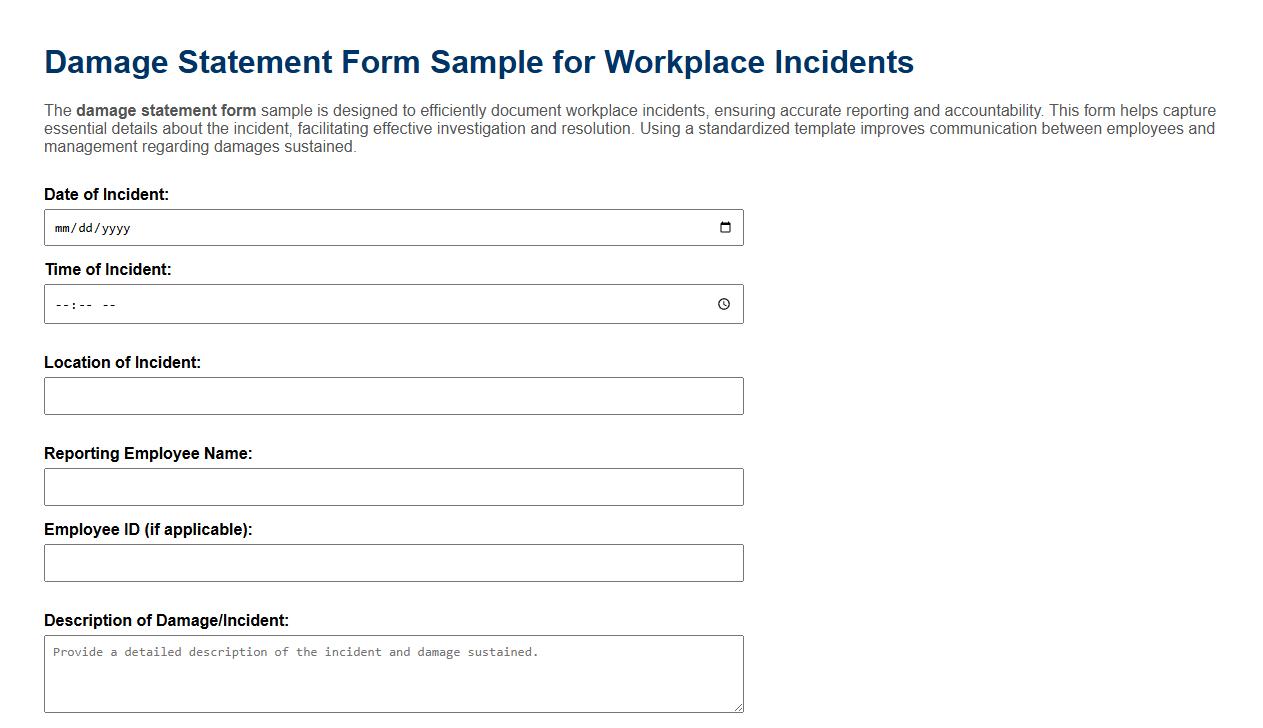 Damage statement form sample for workplace incidents image preview