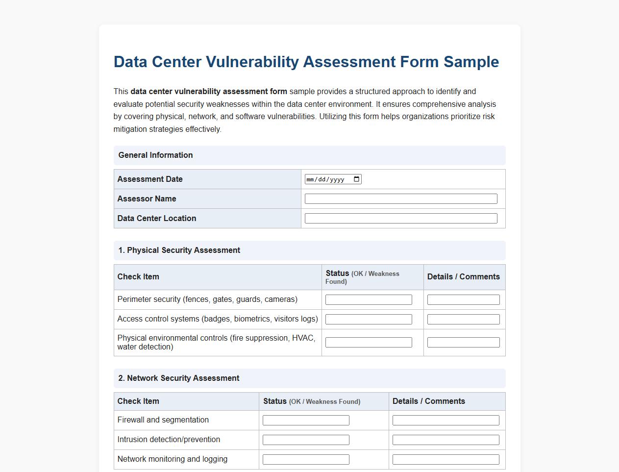 data center vulnerability assessment form sample image preview