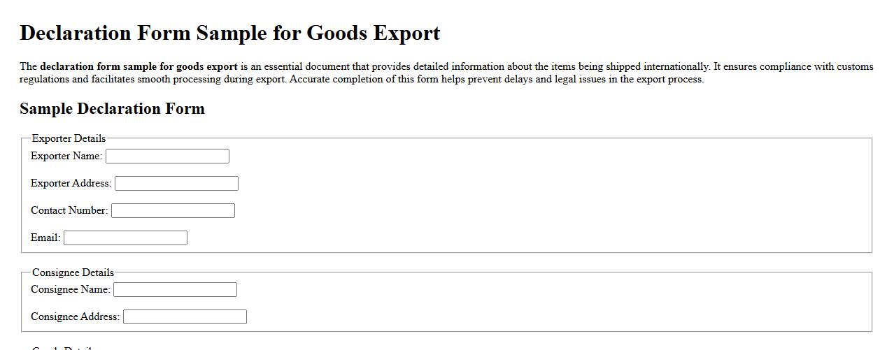 declaration form sample for goods export image preview