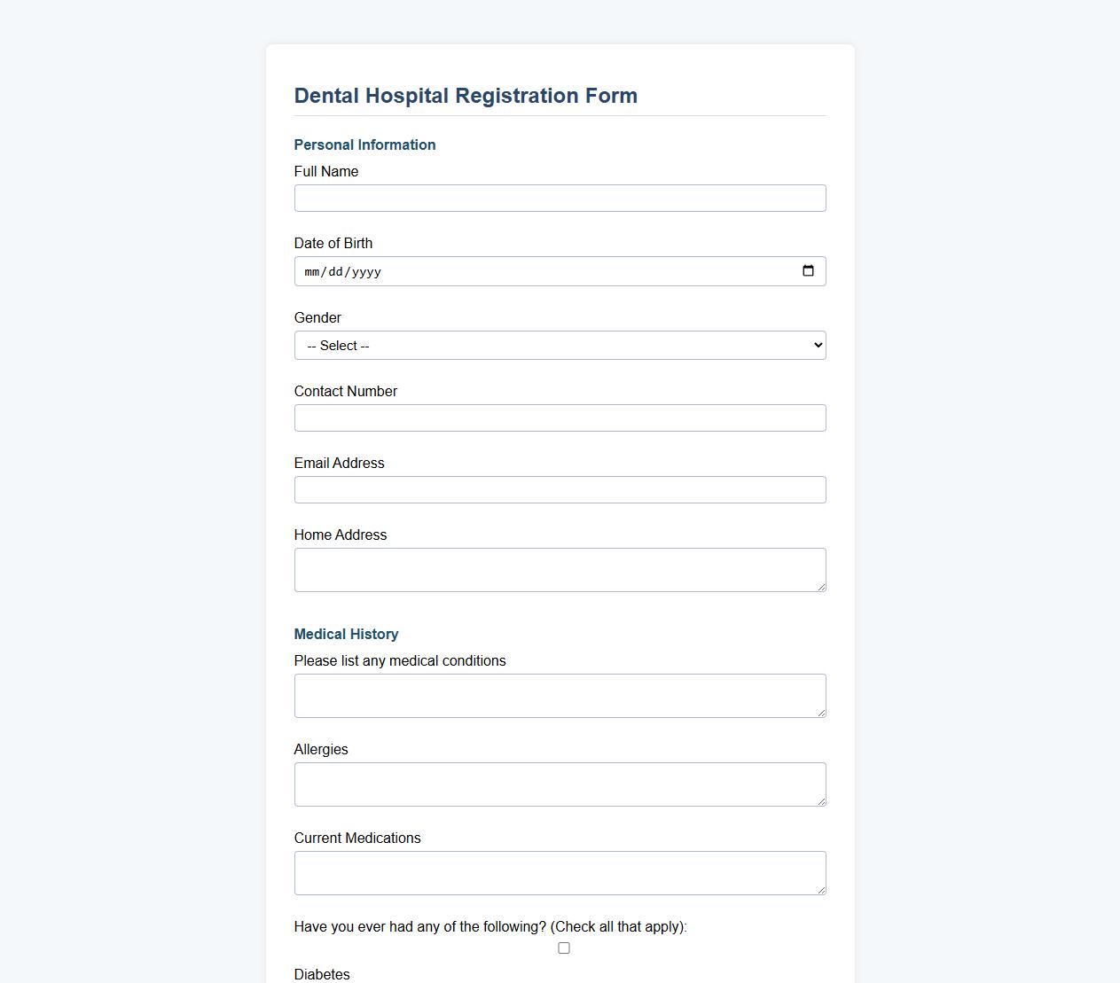 Dental hospital registration form sample for clinics image preview