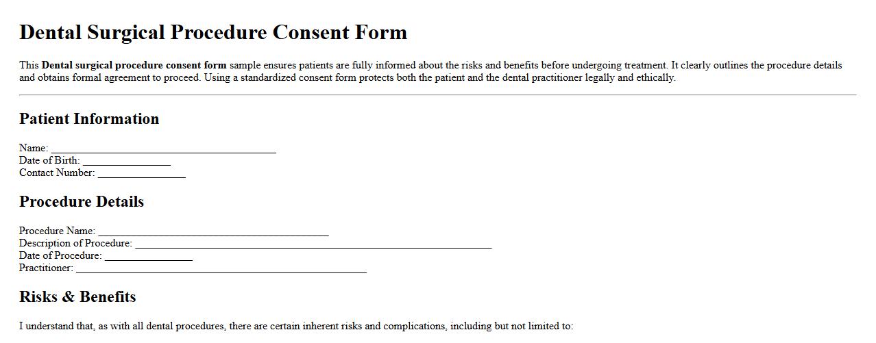 Dental surgical procedure consent form sample image preview