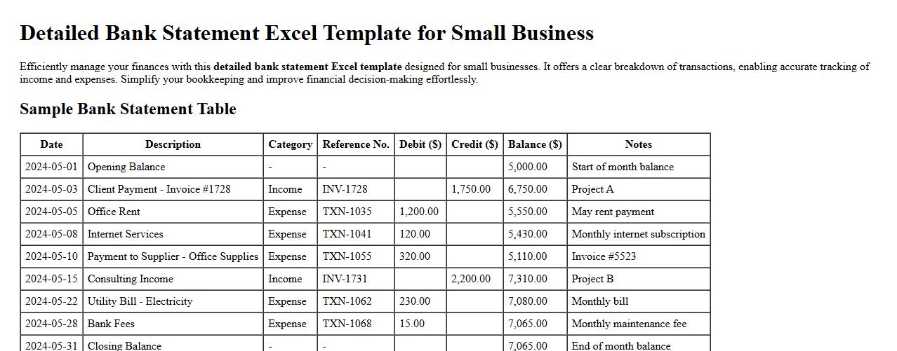 detailed bank statement excel template for small business image preview