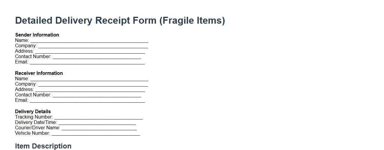 detailed delivery receipt form for fragile items image preview