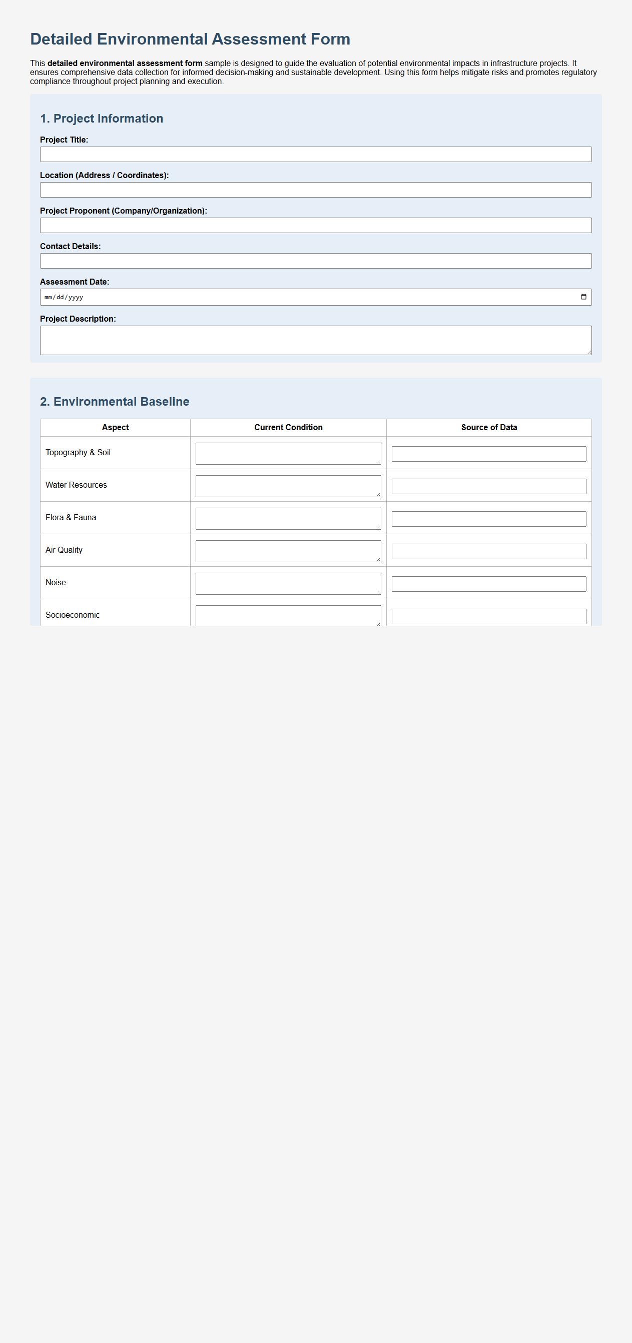 detailed environmental assessment form sample for infrastructure projects image preview