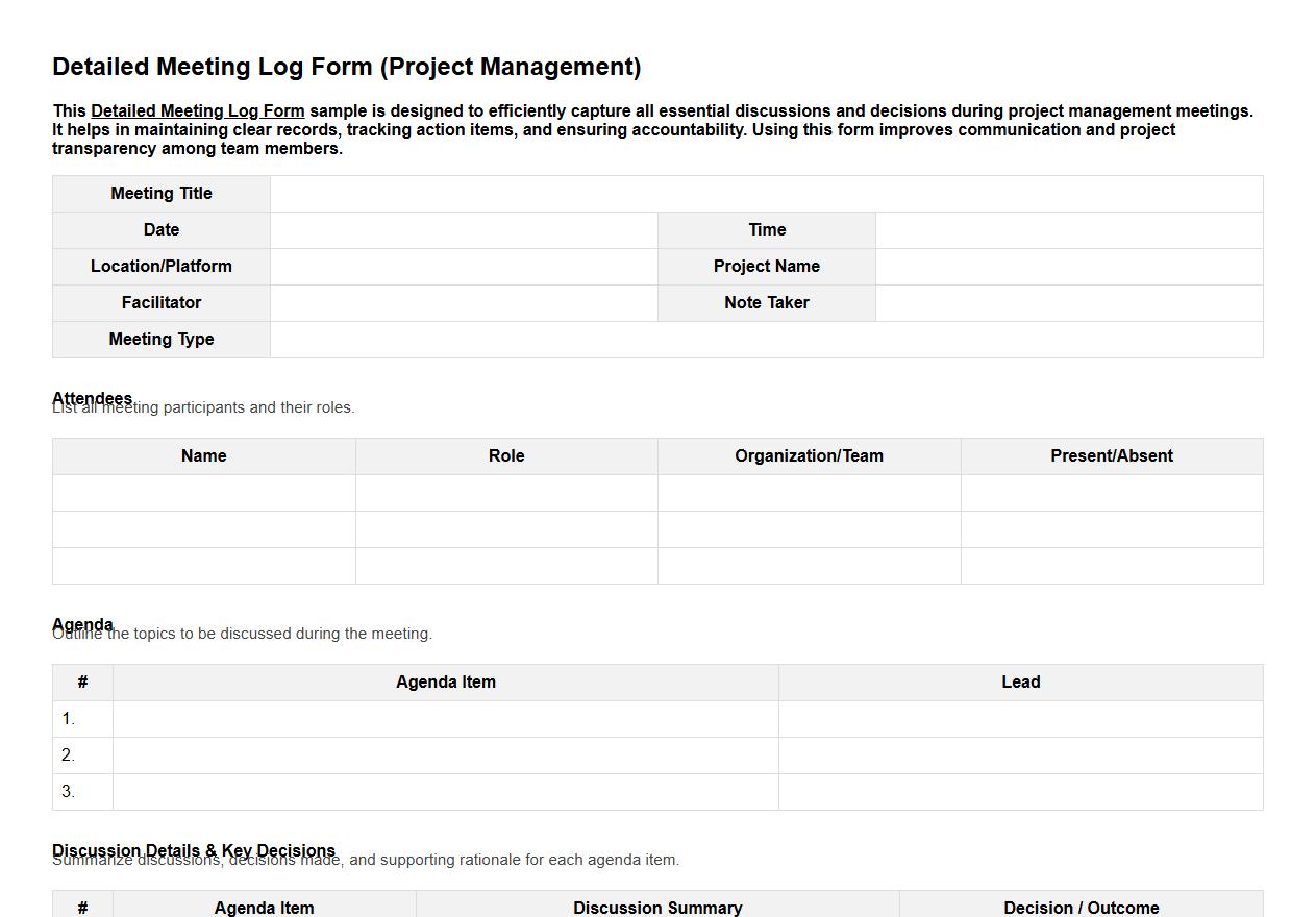 detailed meeting log form sample for project management image preview