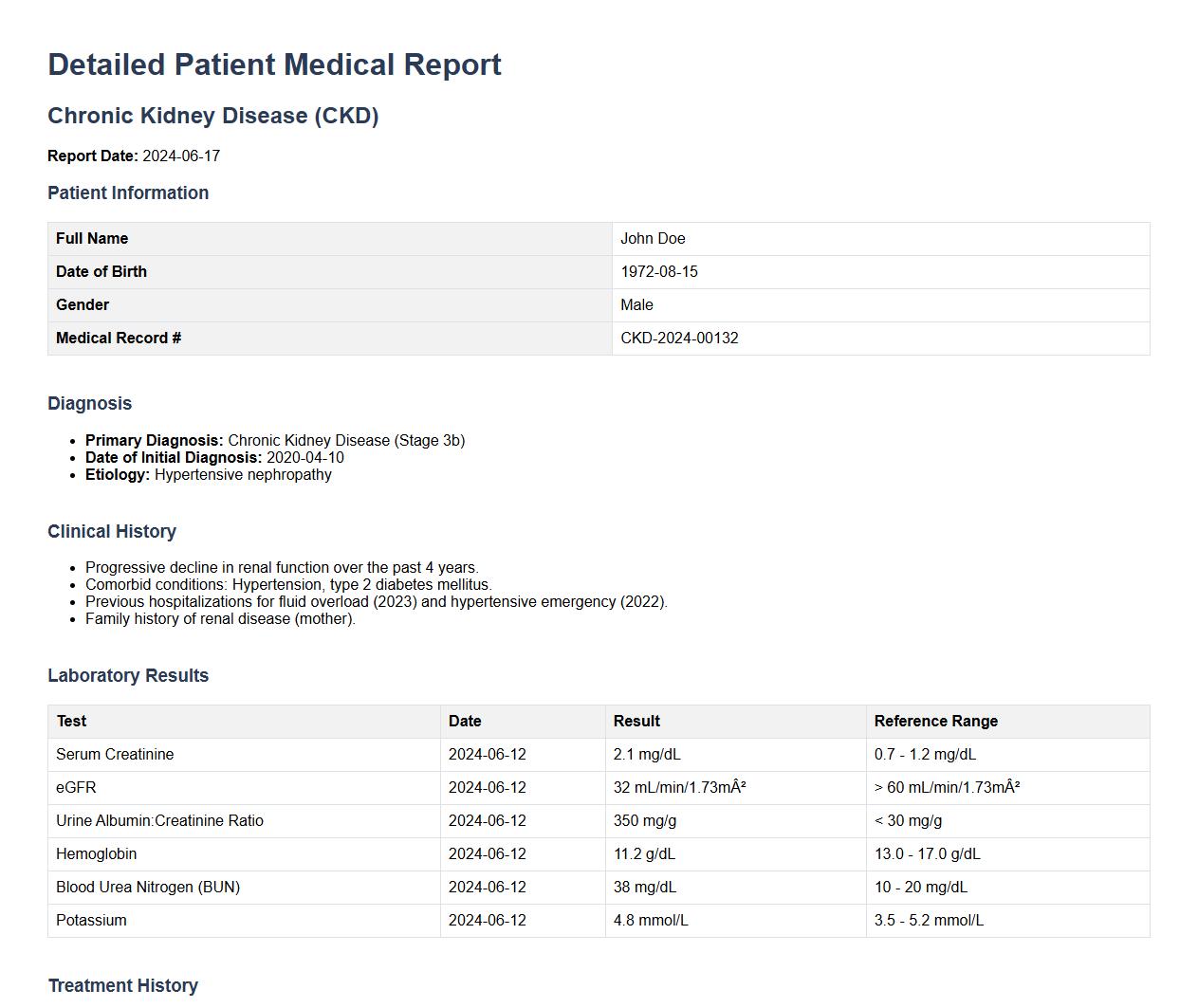 detailed patient medical report for chronic kidney disease image preview