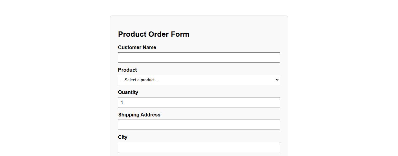 Detailed product order form sample with shipping calculation image preview
