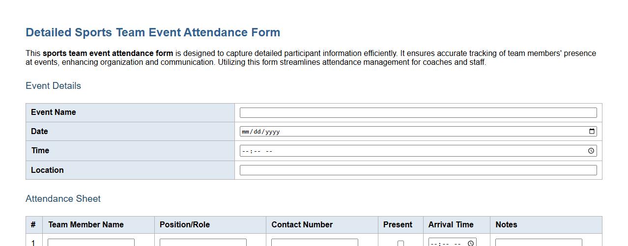 Detailed sports team event attendance form image preview
