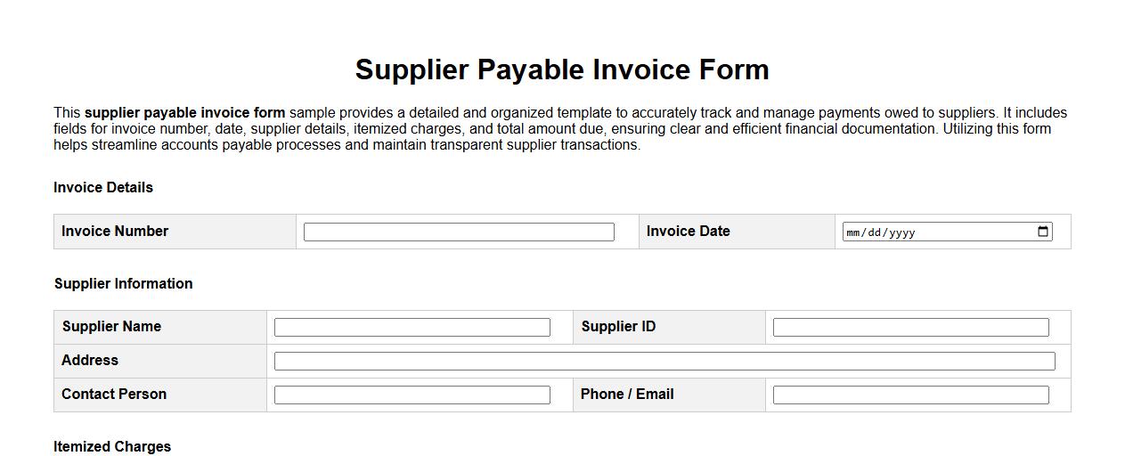 detailed supplier payable invoice form sample image preview