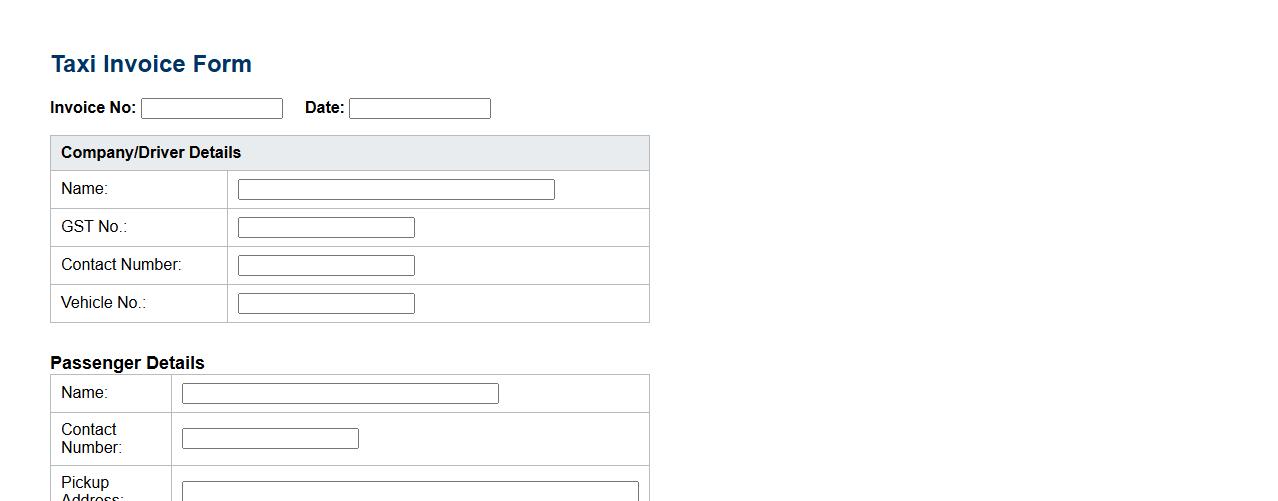 detailed taxi invoice form sample with GST image preview