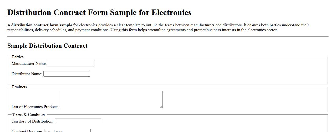 Distribution contract form sample for electronics image preview