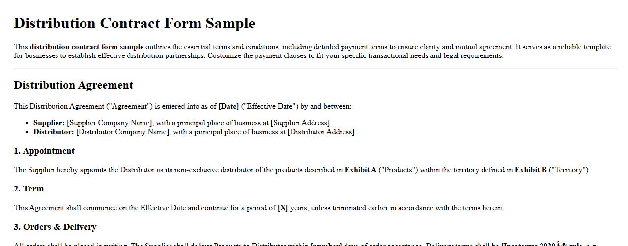 Distribution contract form sample with payment terms image preview