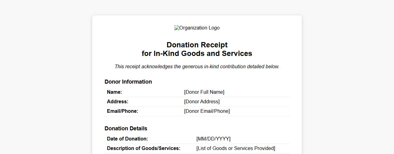 Donation receipt for in-kind goods and services image preview