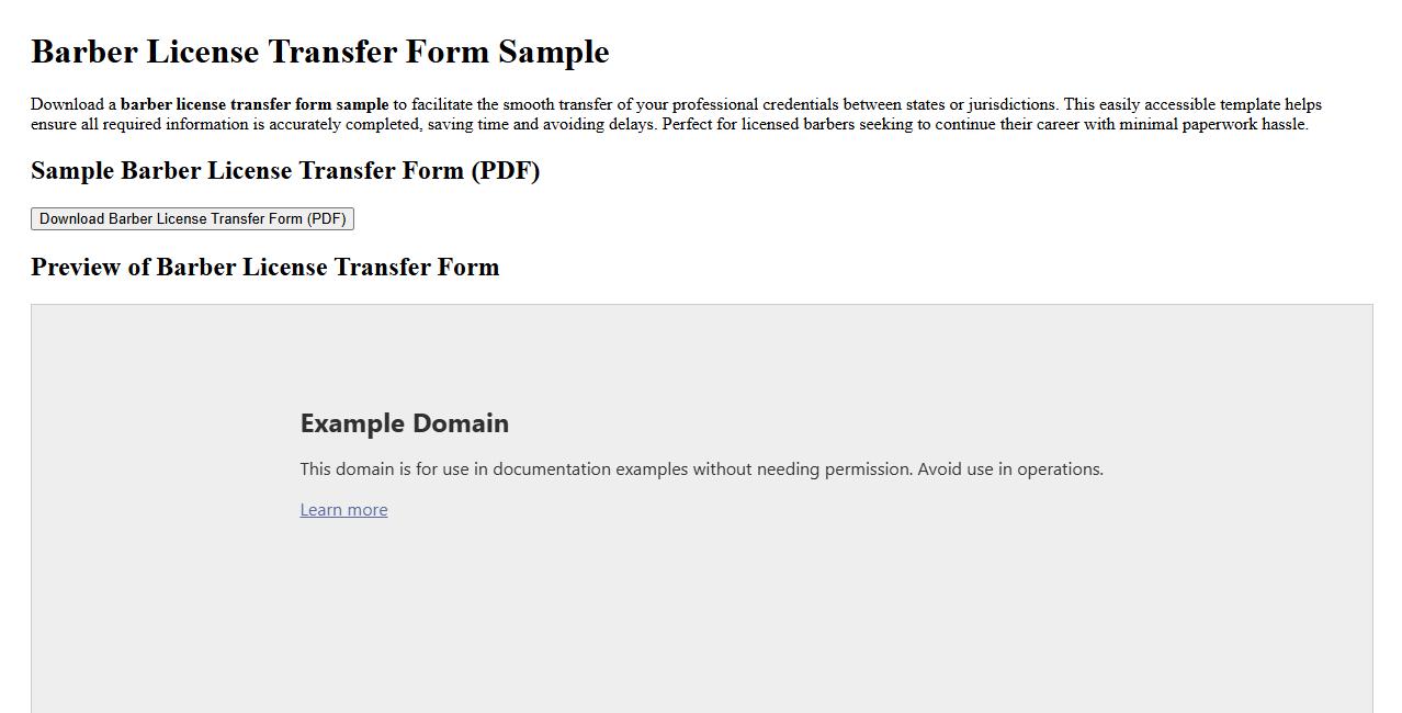 downloadable barber license transfer form sample image preview