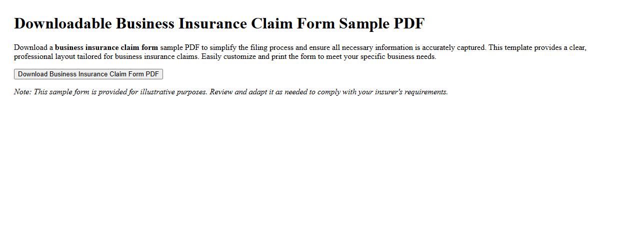 downloadable business insurance claim form sample PDF image preview