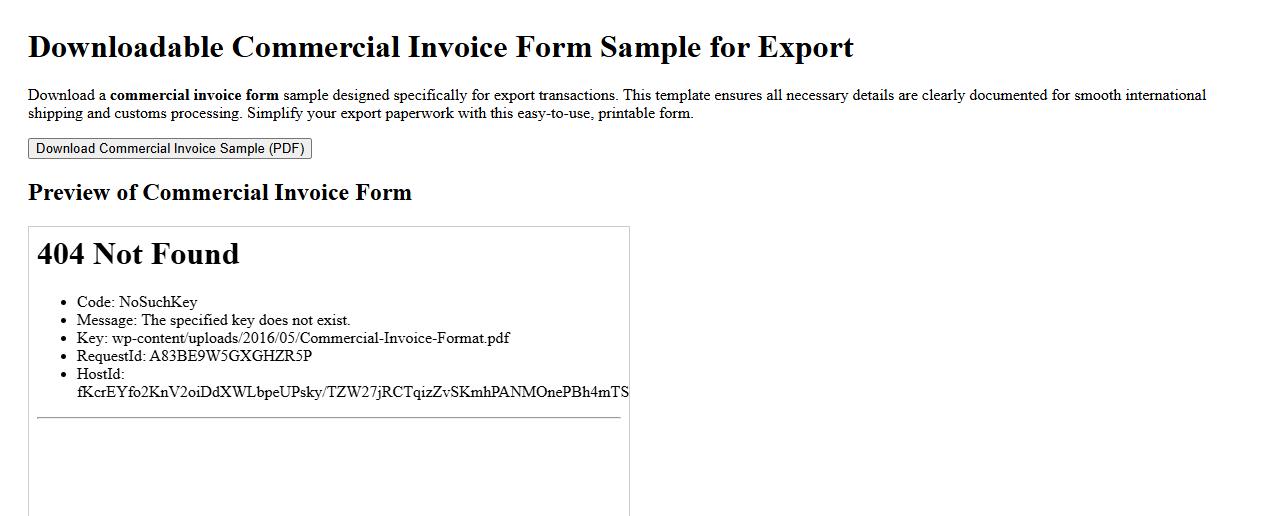 downloadable commercial invoice form sample for export image preview