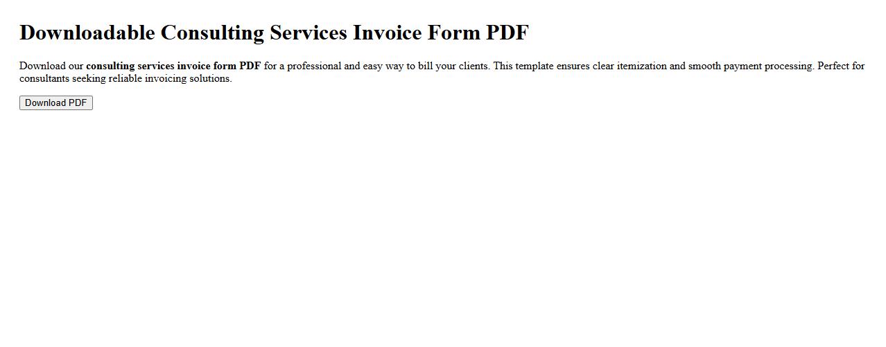 Downloadable consulting services invoice form PDF image preview