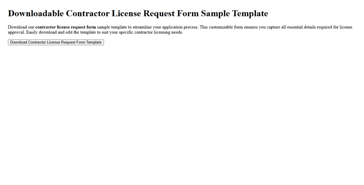 Downloadable contractor license request form sample template image preview