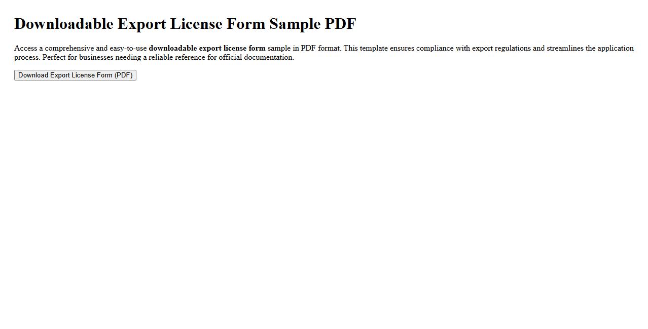 Downloadable export license form sample PDF image preview
