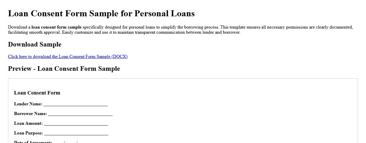 downloadable loan consent form sample for personal loans image preview