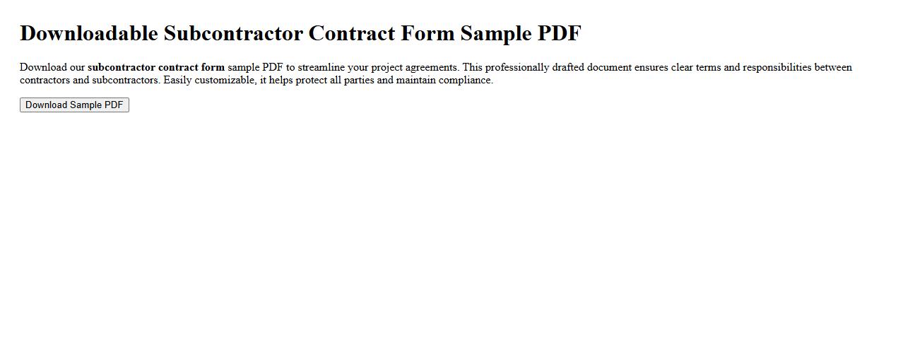 downloadable subcontractor contract form sample PDF image preview