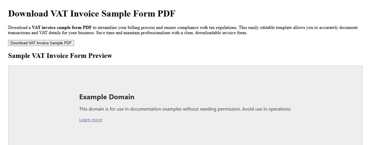 downloadable VAT invoice sample form PDF image preview