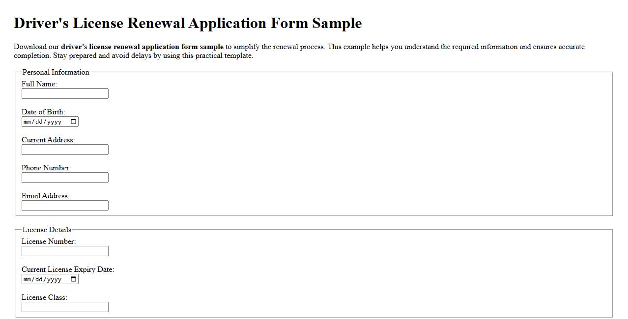 Driver’s license renewal application form sample example image preview