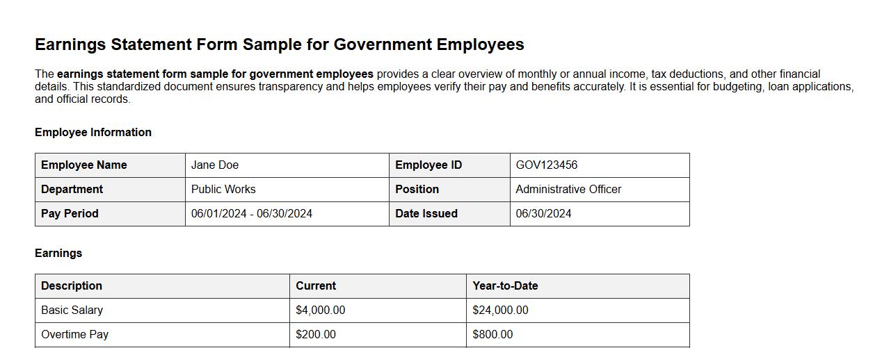 earnings statement form sample for government employees image preview