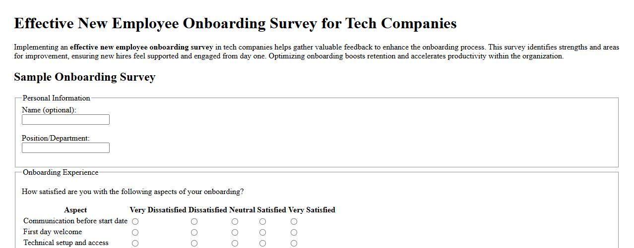 Effective new employee onboarding survey for tech companies image preview