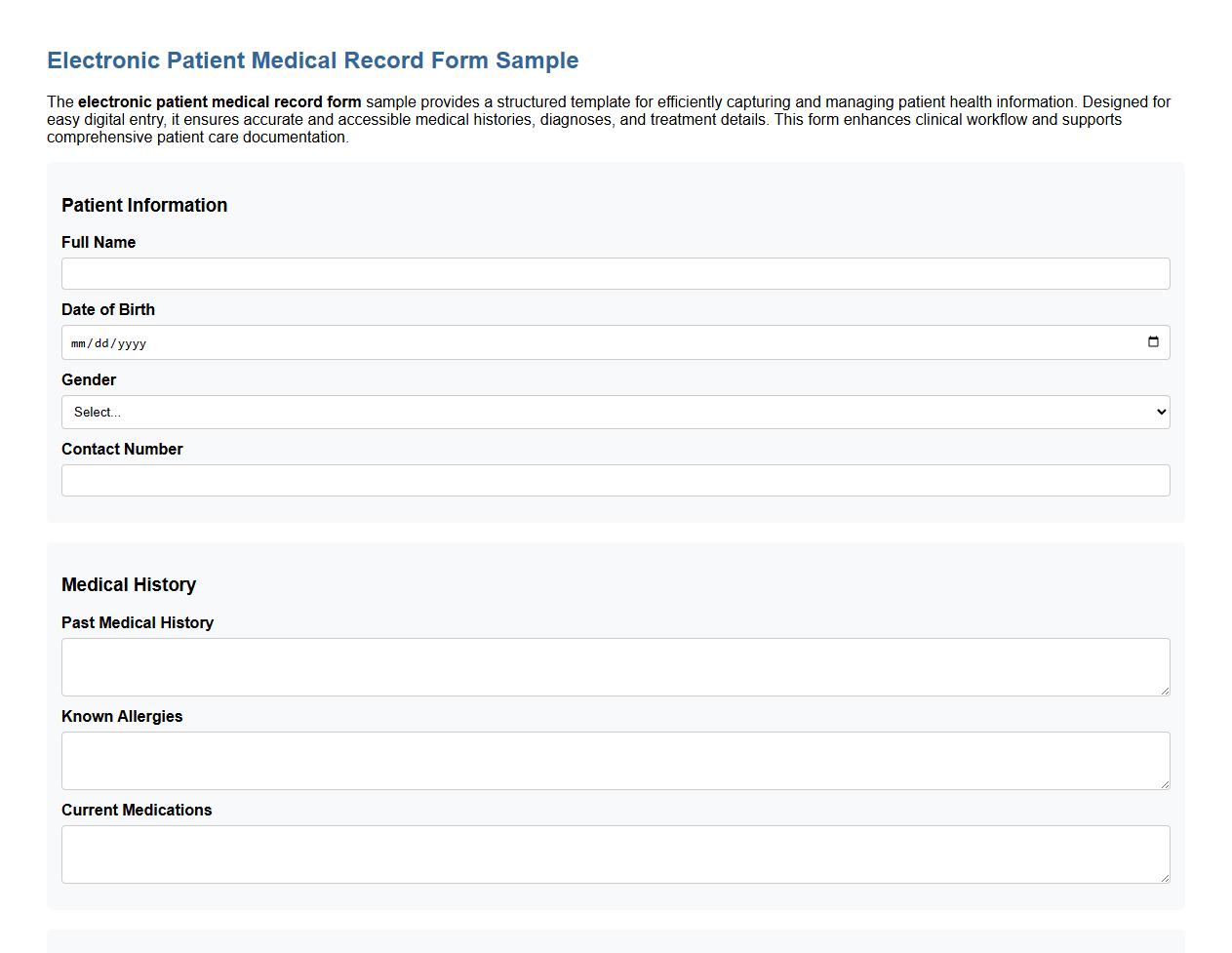 electronic patient medical record form sample image preview