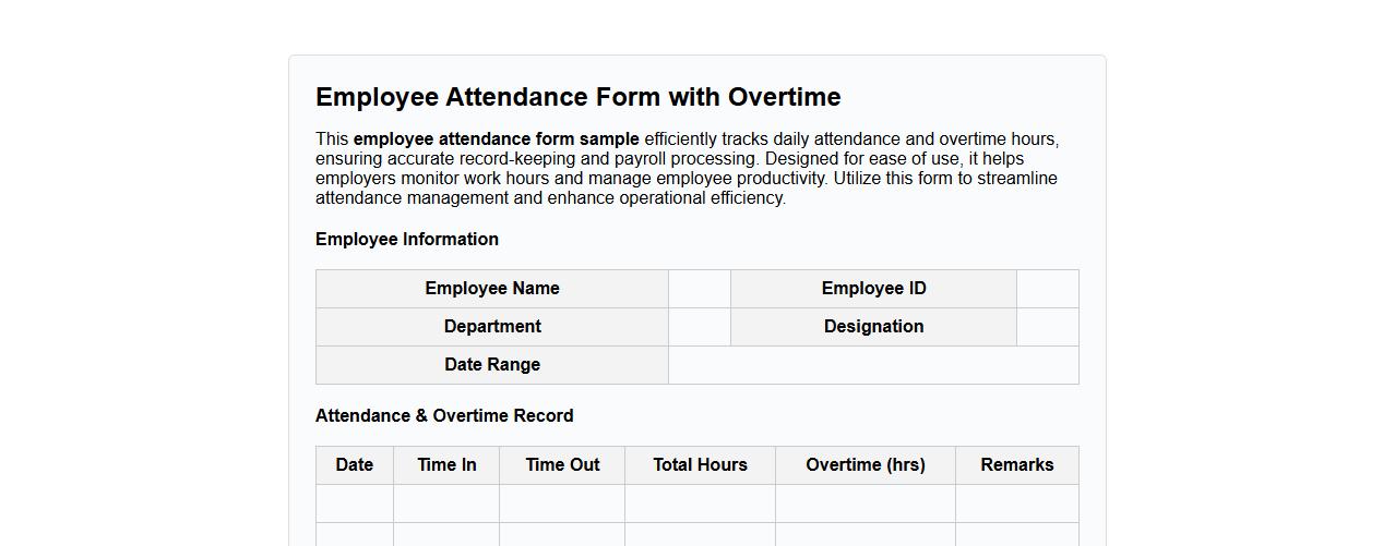 Employee attendance form sample with overtime image preview