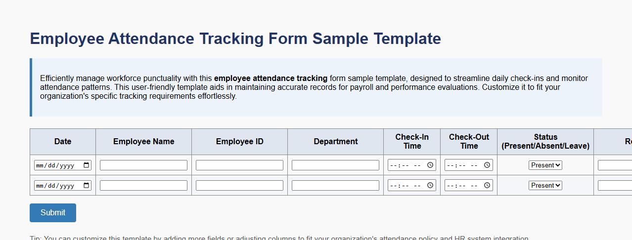 Employee attendance tracking form sample template image preview