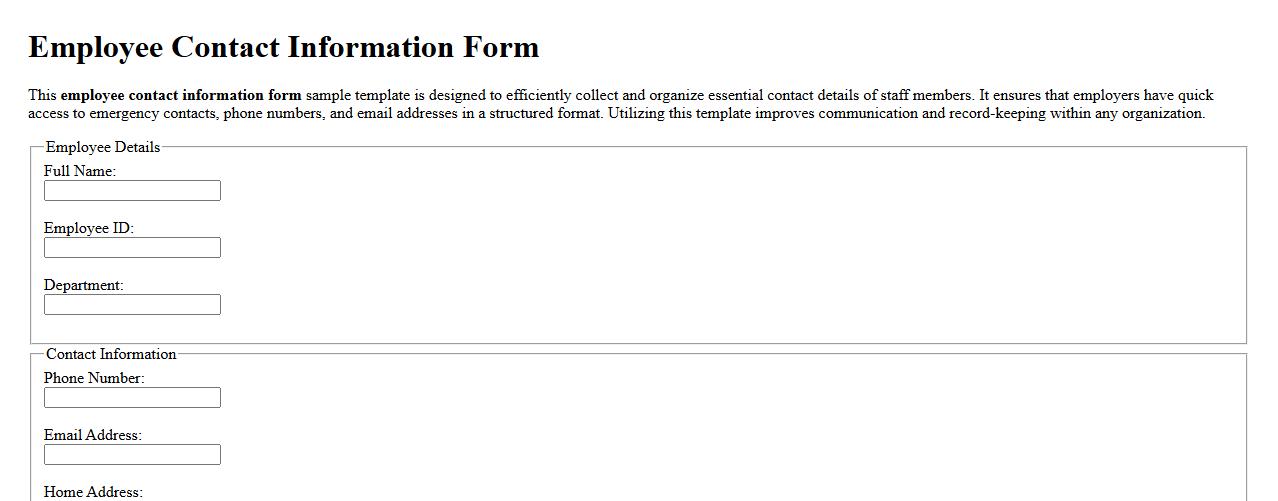 Employee contact information form sample template image preview