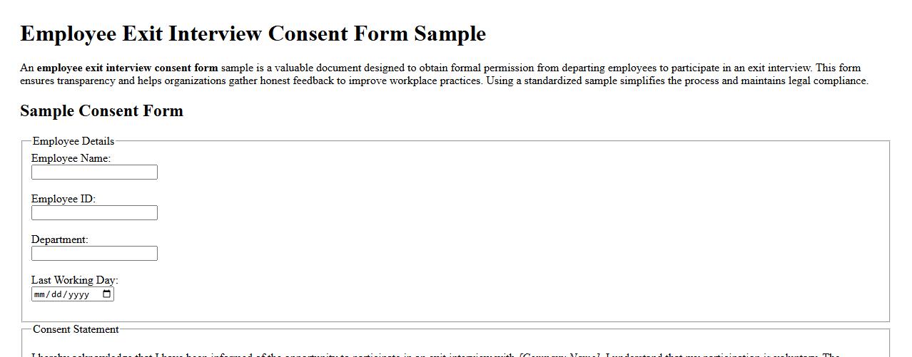Employee exit interview consent form sample image preview