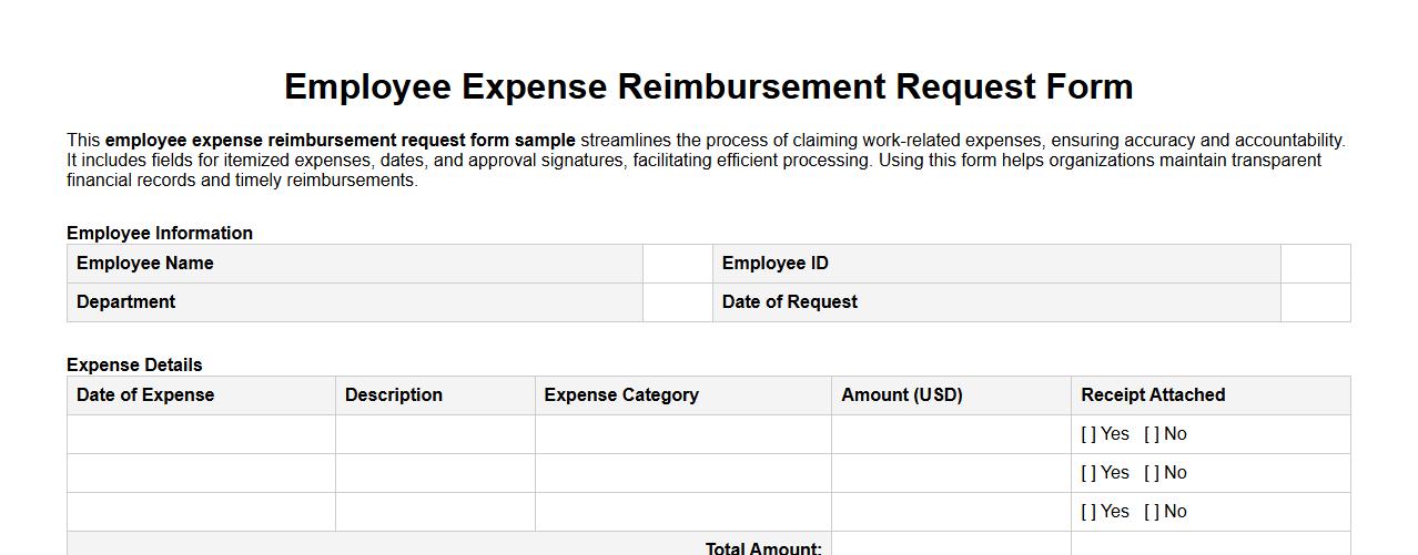 employee expense reimbursement request form sample image preview