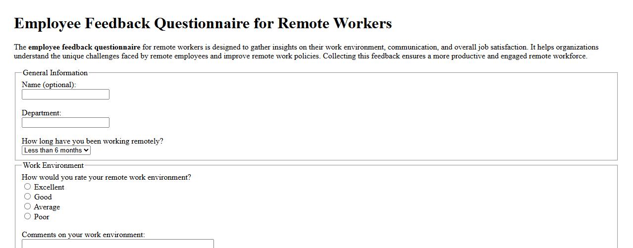 Employee feedback questionnaire for remote workers image preview