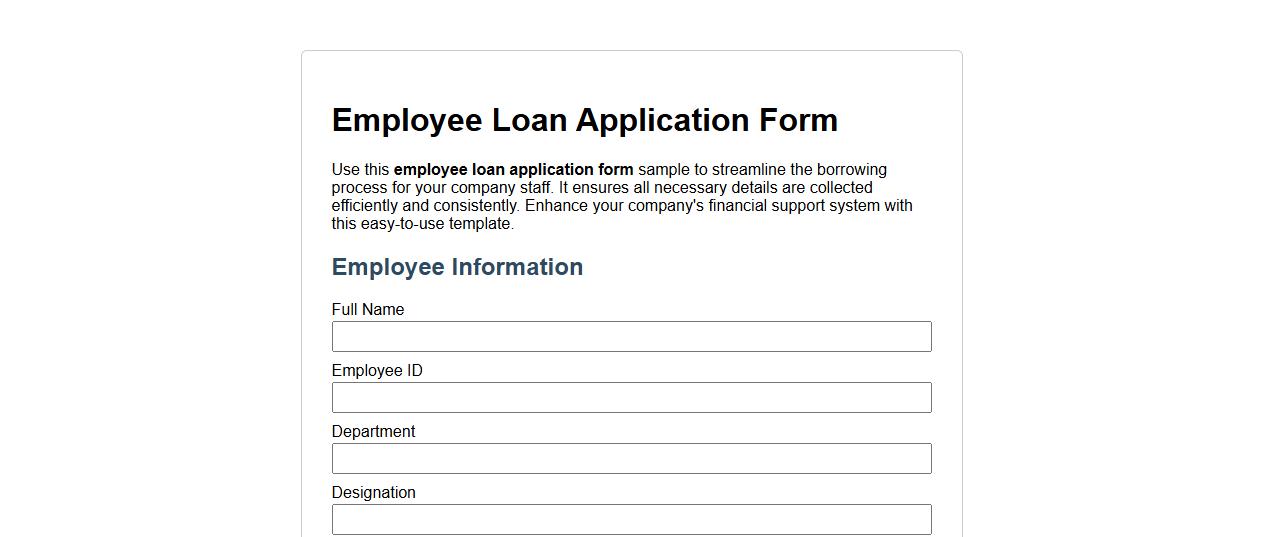 Employee loan application form sample for companies image preview