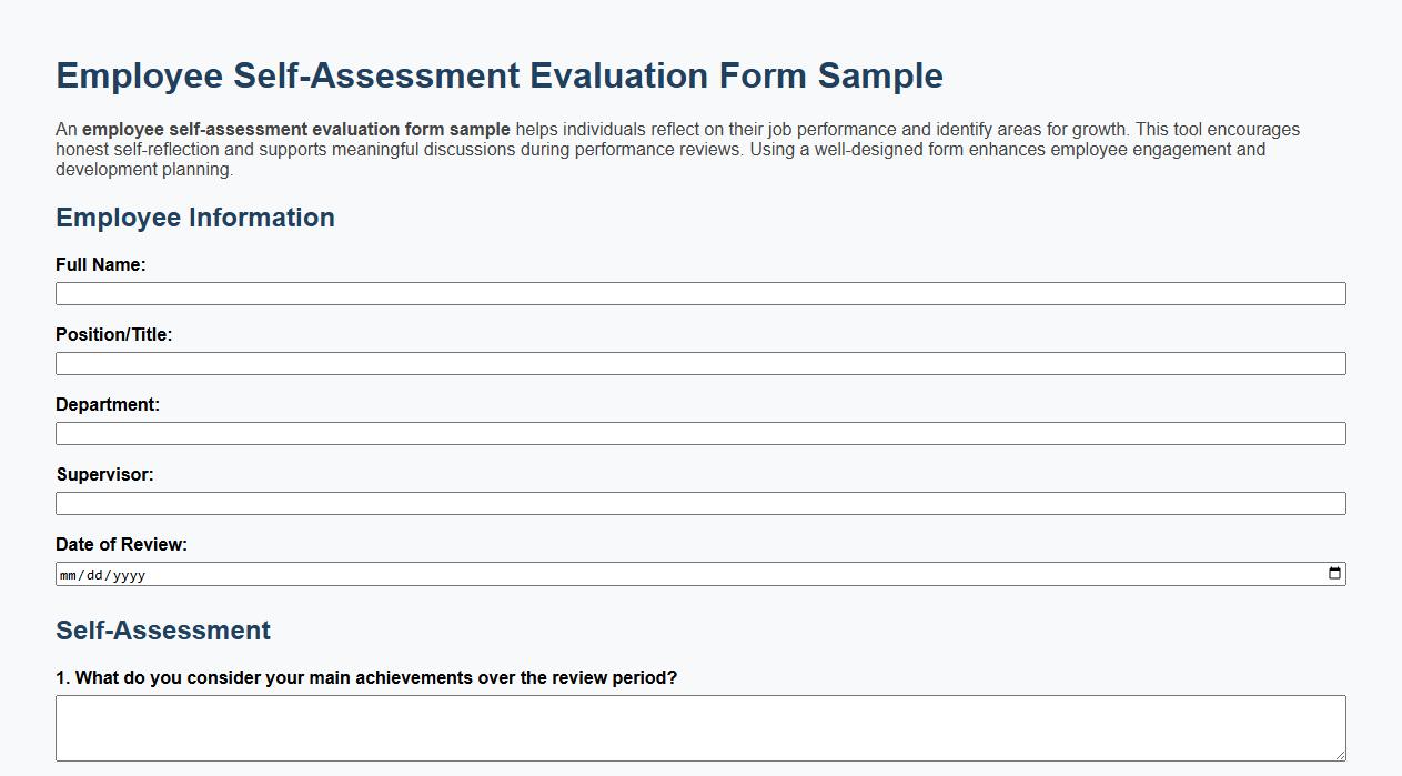 Employee self-assessment evaluation form sample image preview